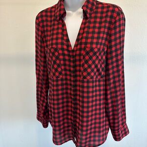 Express Red and Black Checkered Button Down Shirt